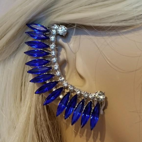 Peacock Blue Rhinestone Ear Cuff - Picture 3 of 3